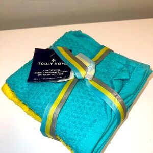 TRULY Home Cotton Rich Washcloth Set - Turquoise and Yellow 4 count
